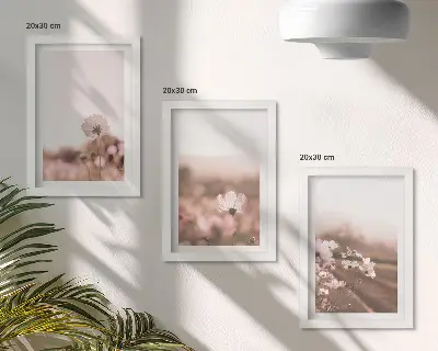 Komplet 3 slik v okvirju divje rože na poletnih travnikih z romantično pokrajino