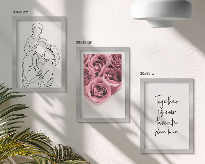 Set 3 slik v okvirju Družinski lineartni napis za dom v obliki šopka vrtnic