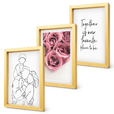 Set 3 slik v okvirju Družinski lineartni napis za dom v obliki šopka vrtnic