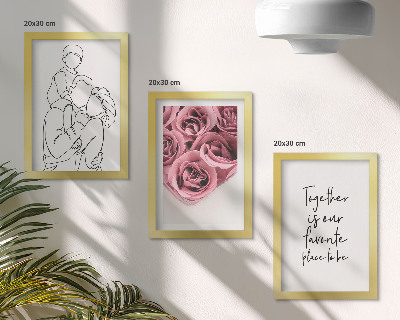 Set 3 slik v okvirju Družinski lineartni napis za dom v obliki šopka vrtnic