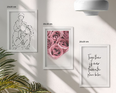 Set 3 slik v okvirju Družinski lineartni napis za dom v obliki šopka vrtnic
