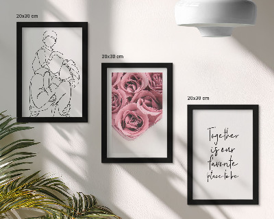 Set 3 slik v okvirju Družinski lineartni napis za dom v obliki šopka vrtnic