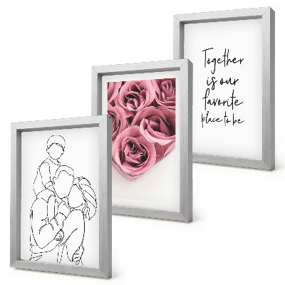 Set 3 slik v okvirju Družinski lineartni napis za dom v obliki šopka vrtnic