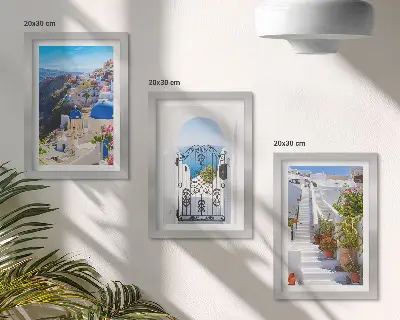 Stenska galerija slik pogledi na Santorini in grška arhitektura Oie