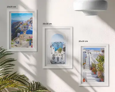 Stenska galerija slik pogledi na Santorini in grška arhitektura Oie