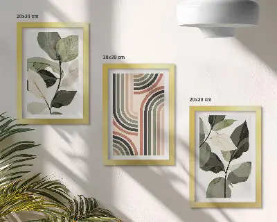 Komplet slik v okvirju rastlinski motivi z geometrijskimi vzorci v zeleni barvi