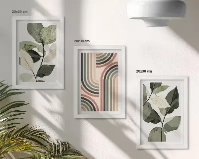 Komplet slik v okvirju rastlinski motivi z geometrijskimi vzorci v zeleni barvi