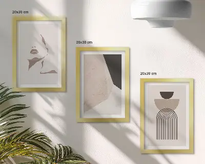 Komplet 3 slik v okvirju z abstraktnimi geometrijskimi oblikami in ženskim obrazom