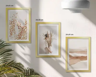 Stenska galerija slik z abstraktnimi rustikalnimi rastlinskimi motivi v boho slogu