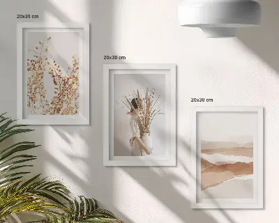 Stenska galerija slik z abstraktnimi rustikalnimi rastlinskimi motivi v boho slogu
