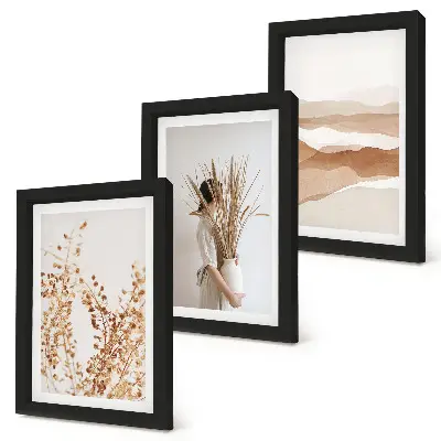 Stenska galerija slik z abstraktnimi rustikalnimi rastlinskimi motivi v boho slogu