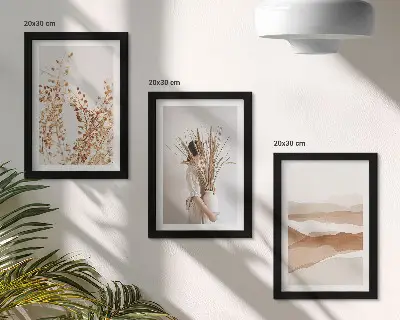Stenska galerija slik z abstraktnimi rustikalnimi rastlinskimi motivi v boho slogu