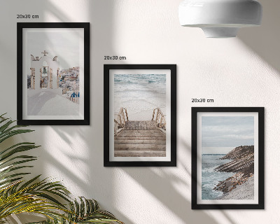 Stenska galerija slik Pogled na morje in arhitekturo Santorinija proti nebu