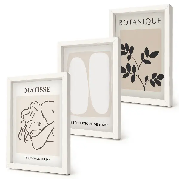 Komplet 3 slik v okvirju elegantne minimalistične slike z rastlinskimi motivi v slogu Matisseja