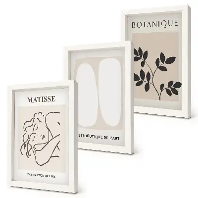 Komplet 3 slik v okvirju elegantne minimalistične slike z rastlinskimi motivi v slogu Matisseja