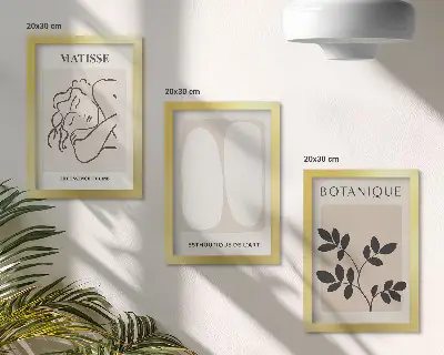 Komplet 3 slik v okvirju elegantne minimalistične slike z rastlinskimi motivi v slogu Matisseja