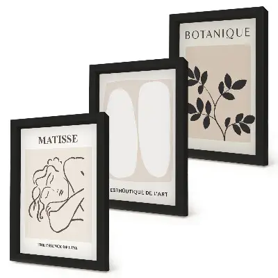 Komplet 3 slik v okvirju elegantne minimalistične slike z rastlinskimi motivi v slogu Matisseja