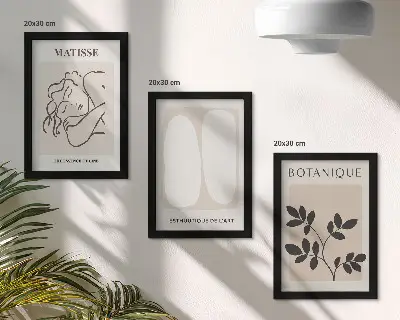 Komplet 3 slik v okvirju elegantne minimalistične slike z rastlinskimi motivi v slogu Matisseja