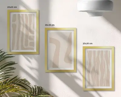 Stenska galerija slik z abstraktnimi vzorci, minimalističnimi oblikami in boho stilom