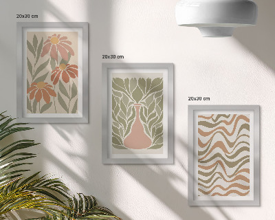 Komplet slik v okvirju Pastelne cvetlične ilustracije valovita abstrakcija