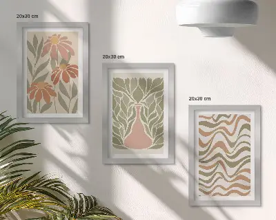 Komplet slik v okvirju pastelne cvetlične ilustracije z valovito abstrakcijo