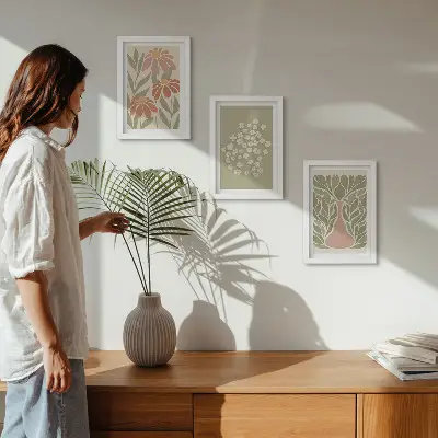 Stenska galerija slik cvetlični motivi z minimalističnimi vzorci v boho stilu