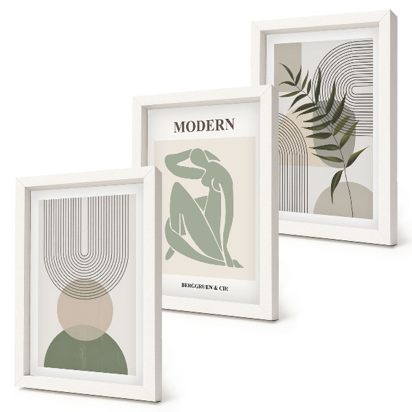 Komplet slik v okvirju Elegantna grafika z abstraktnimi oblikami in rastlinami