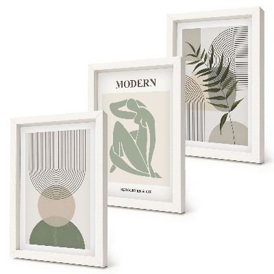 Komplet slik v okvirju Elegantna grafika z abstraktnimi oblikami in rastlinami