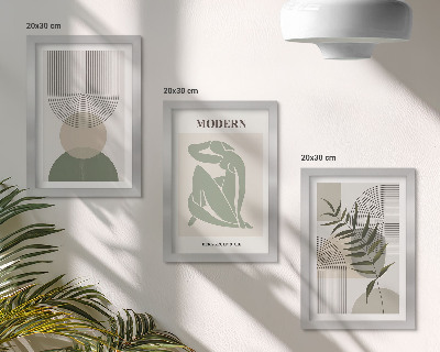 Komplet slik v okvirju Elegantna grafika z abstraktnimi oblikami in rastlinami