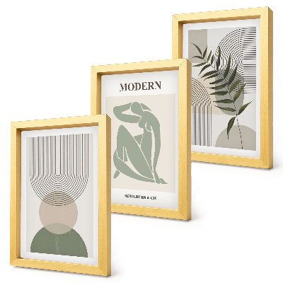Komplet slik v okvirju Elegantna grafika z abstraktnimi oblikami in rastlinami