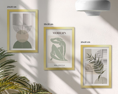 Komplet slik v okvirju Elegantna grafika z abstraktnimi oblikami in rastlinami
