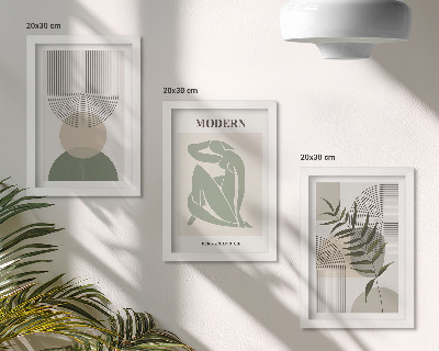 Komplet slik v okvirju Elegantna grafika z abstraktnimi oblikami in rastlinami