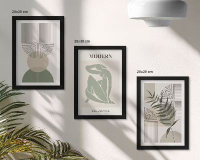 Komplet slik v okvirju Elegantna grafika z abstraktnimi oblikami in rastlinami