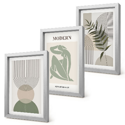 Komplet slik v okvirju Elegantna grafika z abstraktnimi oblikami in rastlinami