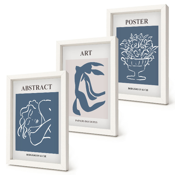 Set 3 slik v okvirju Matissejevi elegantni abstraktni vzorci s figurami in cvetjem