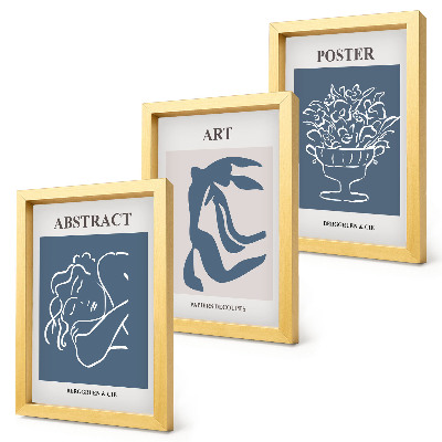 Set 3 slik v okvirju Matissejevi elegantni abstraktni vzorci s figurami in cvetjem