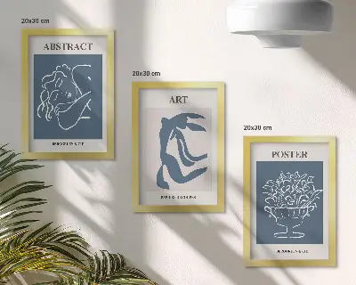 Komplet 3 slik v okvirju elegantni abstraktni vzorci s figurami in cvetjem v slogu Matisseja