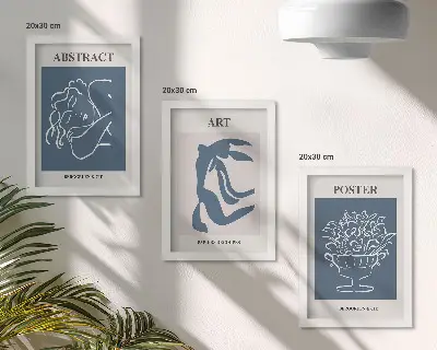 Komplet 3 slik v okvirju elegantni abstraktni vzorci s figurami in cvetjem v slogu Matisseja