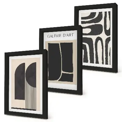 Komplet 3 minimalističnih plakatov z abstraktnimi oblikami slike v okvirjih