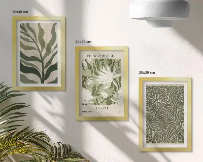 Komplet slik v okvirju z rastlinskimi vzorci in botaničnimi okraski v boho stilu
