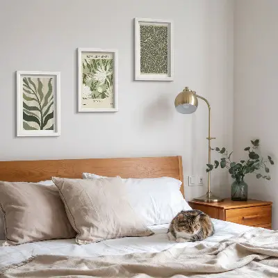 Komplet slik v okvirju z rastlinskimi vzorci in botaničnimi okraski v boho stilu
