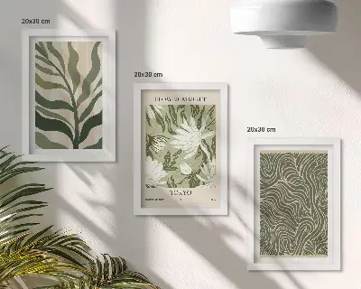 Komplet slik v okvirju z rastlinskimi vzorci in botaničnimi okraski v boho stilu