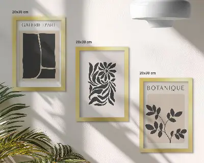 Stenska galerija slik z abstraktnimi rastlinskimi vzorci in geometrijskimi oblikami