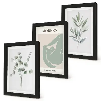 Stenska galerija slik z rastlinskimi motivi v nežnih odtenkih zelene