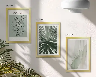 Stenska galerija slik z rastlinskimi vzorci v odtenkih zelene in bež barve