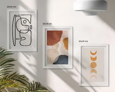 Stenska galerija slik z abstraktnimi oblikami in modnimi barvami