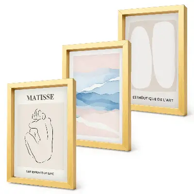 Komplet 3 slik v okvirju z abstraktnimi oblikami Matisse in nežnimi barvami