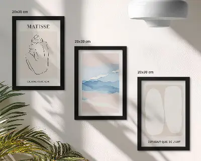 Komplet 3 slik v okvirju z abstraktnimi oblikami Matisse in nežnimi barvami