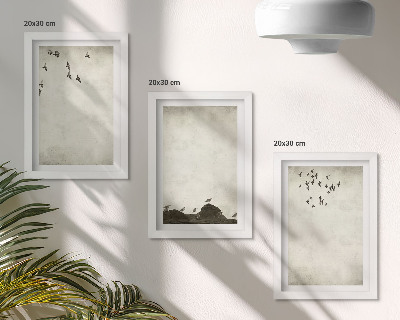 Stenska galerija slik Leteča jata ptic v minimalističnem slogu