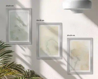 Komplet 3 slik v okvirju pastelne akvarele na platnu s teksturo barv